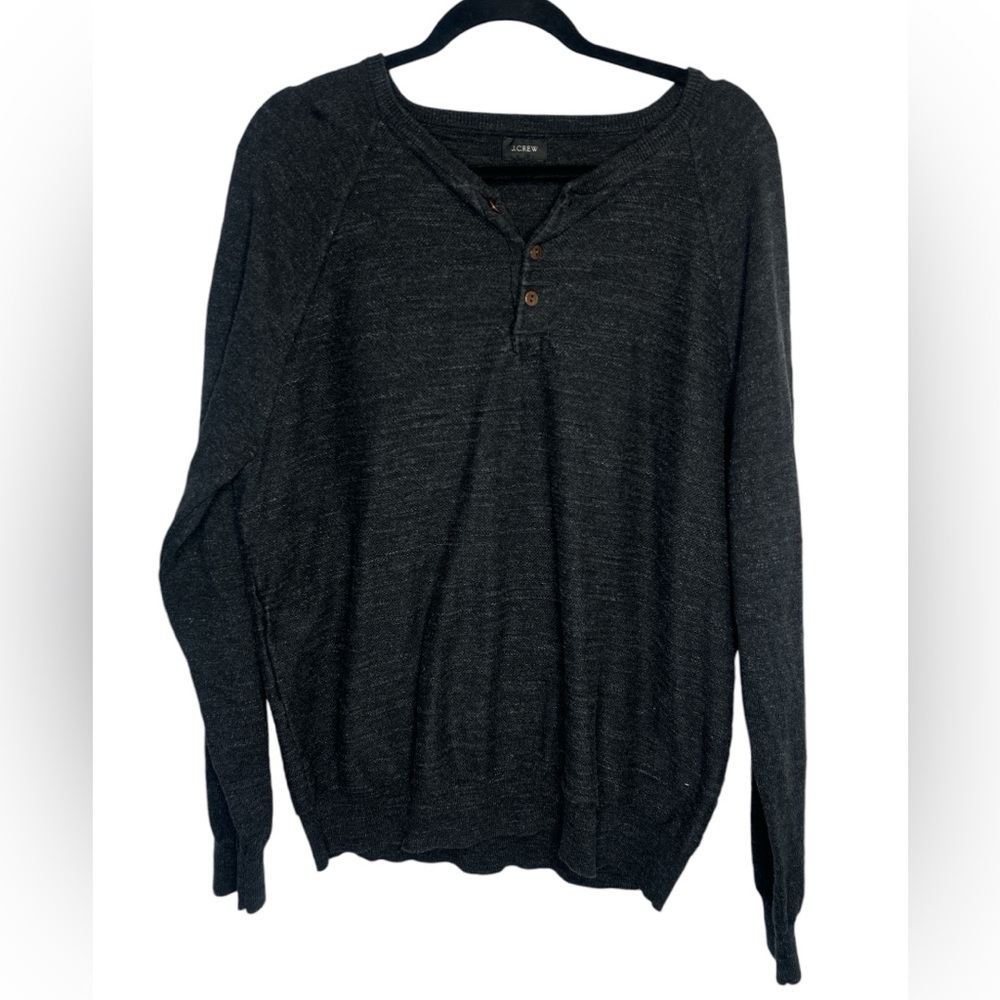 J. Crew Men's Henley Long Sleeve Lightweight Dark Gray Sweater Size XL